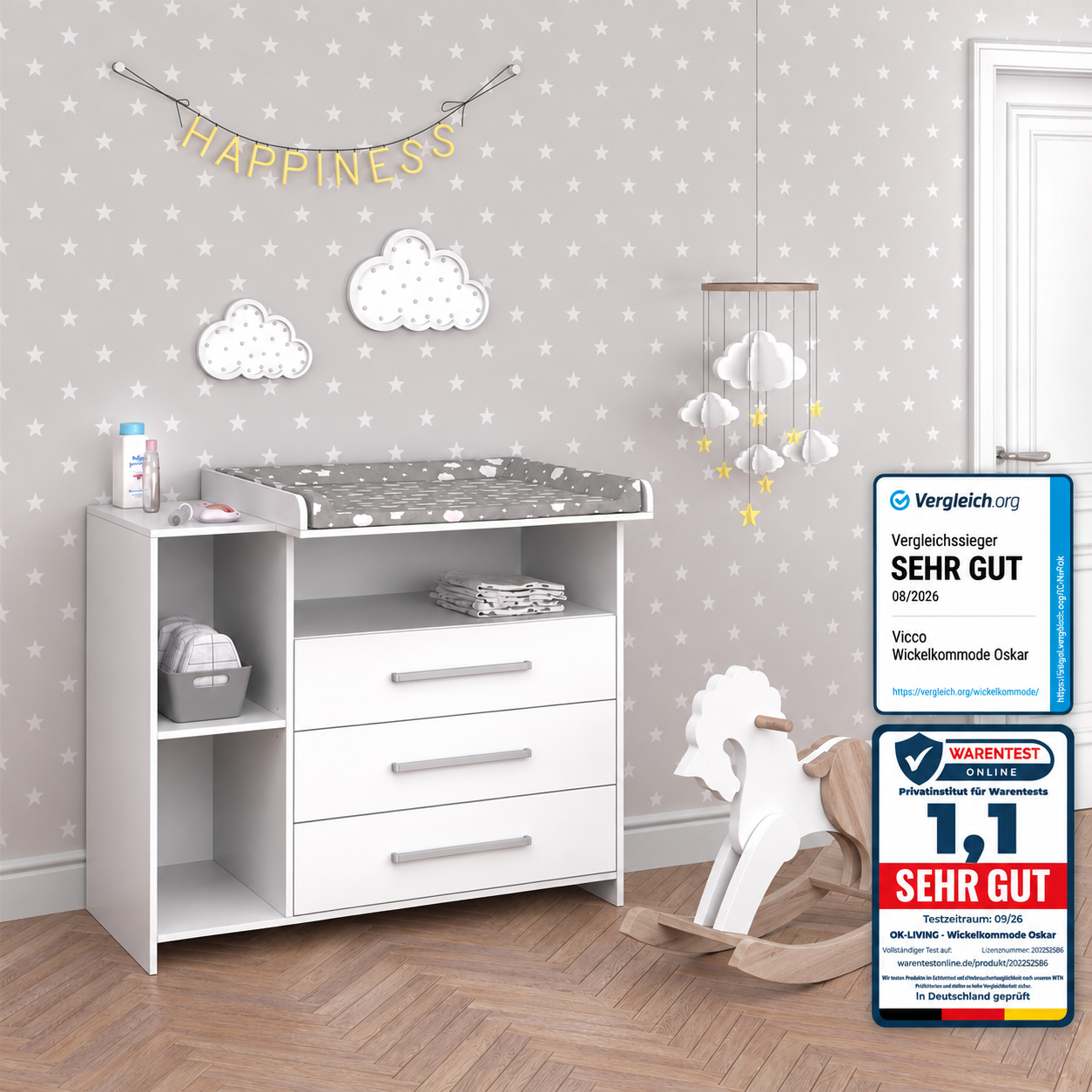 Vicco Cómoda Cambiador Oskar, 113 X 100 Cm Con Cajones Blanco , Leroy Merlin