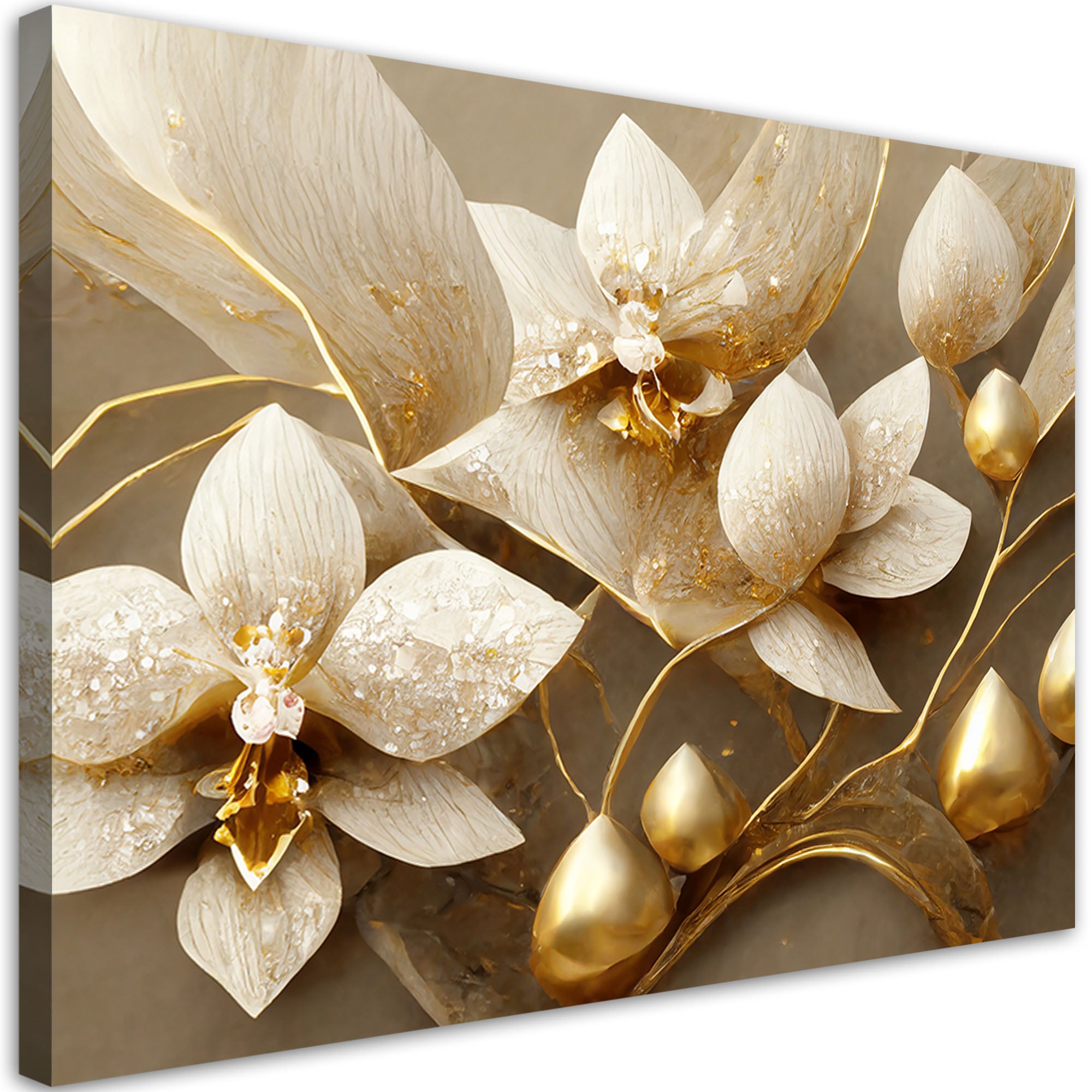 Obraz, 3D Kwiaty glamour złoty 60x40