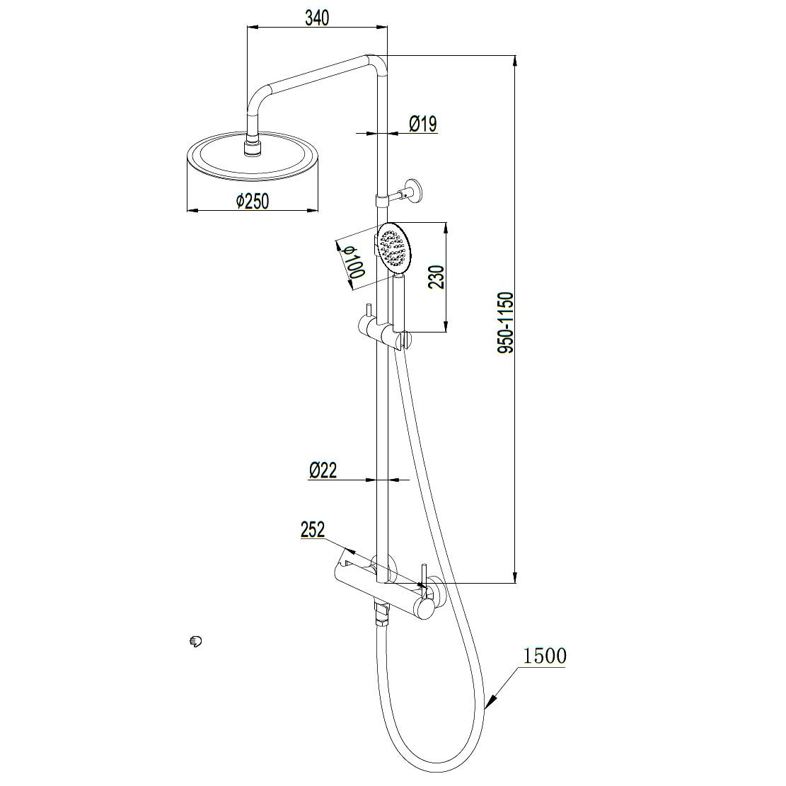 Lollipop II colonne de douche mécanique or brossé 250 - 3