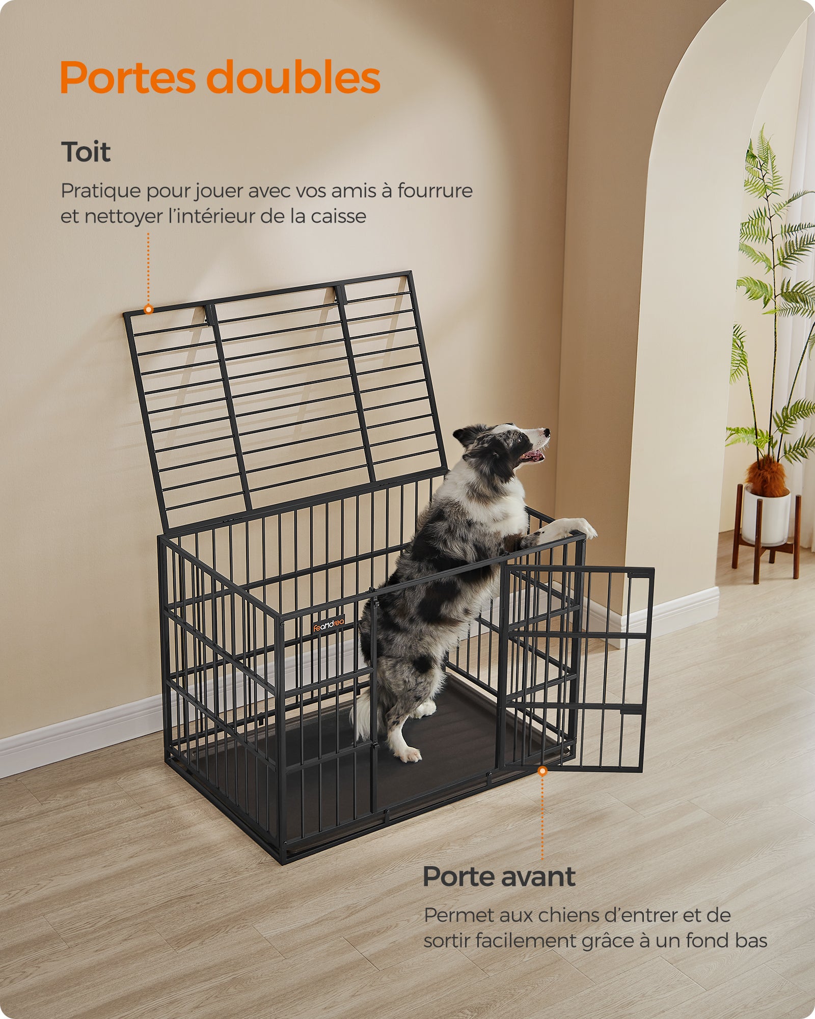 Cage pour Chien Ultra-résistante, 107 x 70 x 75 cm, pour Chiens Moyens et Grands, Noir - 6