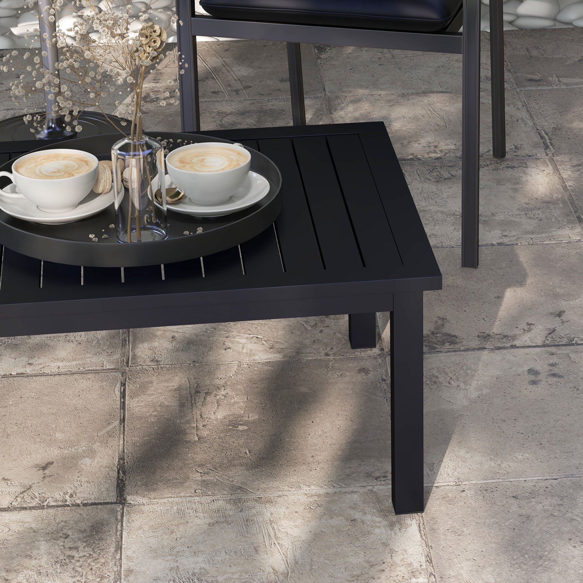Table basse de jardin ovale en Aluminium Noir 3 places - 9