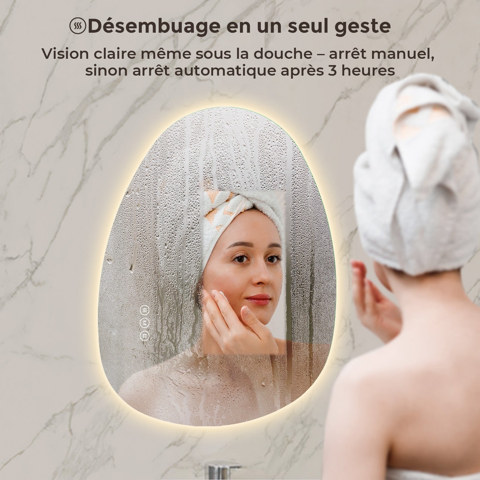 S'AFIELINA Miroir lumineux 60 × 45 cm Asymétrique 3 couleurs de lumière et luminosité ajustable - 3