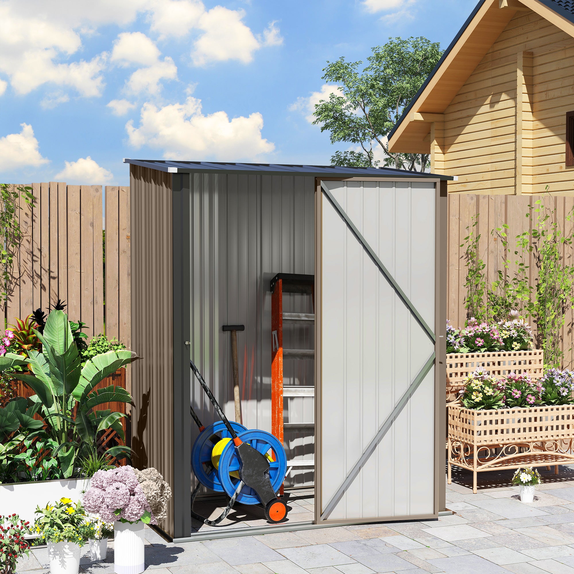 Caseta jardín 1,34 m² con cerradura Outsunny 161,5x94,5x196 cm marrón - 5