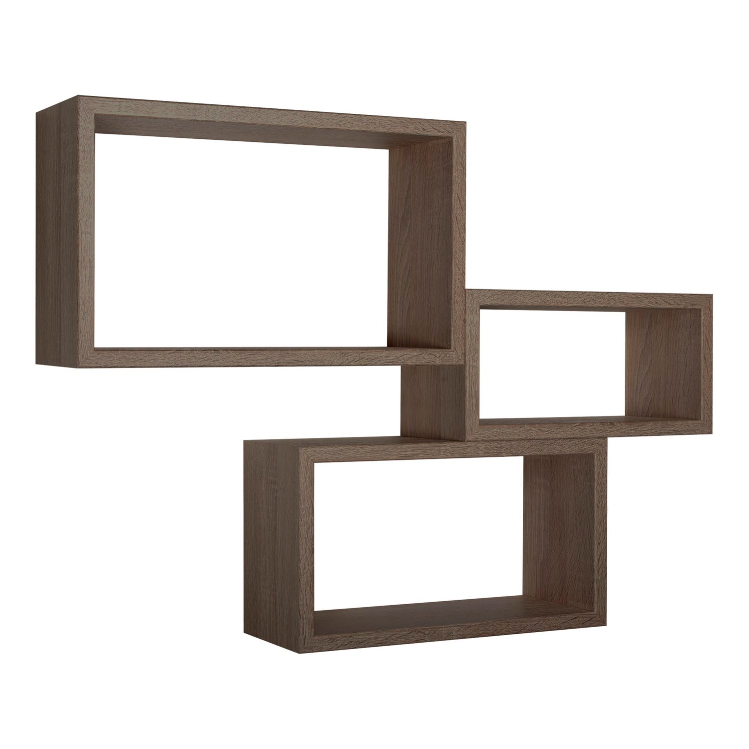 Ensemble de 3 étagères murales, bibliothèque flottante, étagère murale, noyer, 45x27x15,5 cm, 40x22x15,5 cm et 35x17x15,5 cm - Triptyque - 7