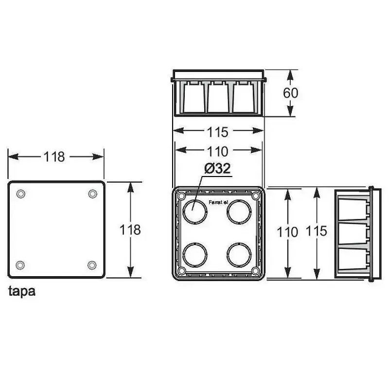 CAJA CONEXION EMPOTRAR C/TAPA CUADRADA 100*100*45 - 2
