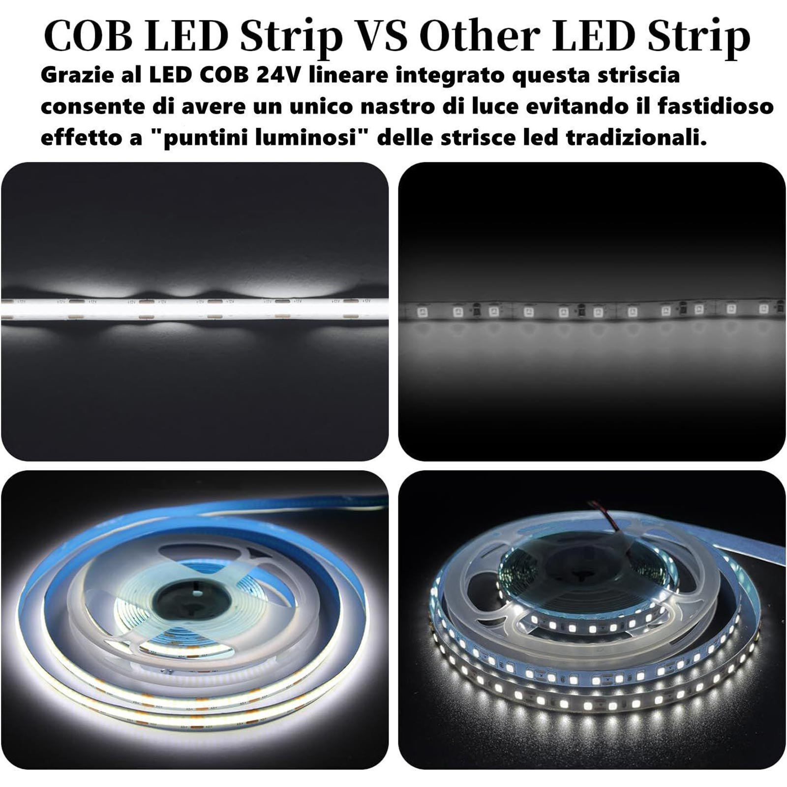 Tira Lineal COB Flex 1600 LEDs Regulables 24 Voltios Hoja de luz continua 50W 5 metros 5100 Lumen Luz Cálida 3000K - 4