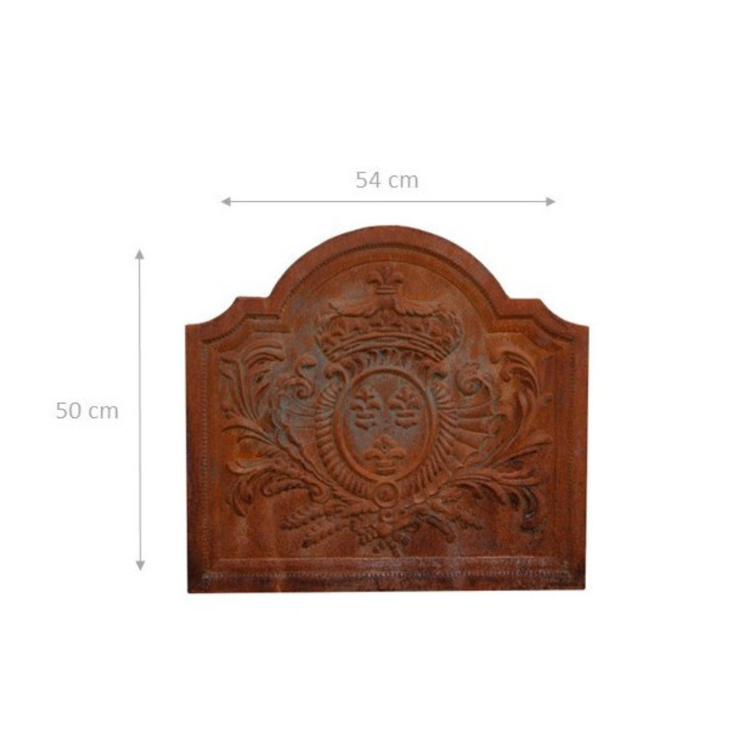 Piastra Per Camino In Ghisa 47x46 Cm Con Stemma - Frontone Decorativo, Per Irradiare Calore E Proteggere Il Muro