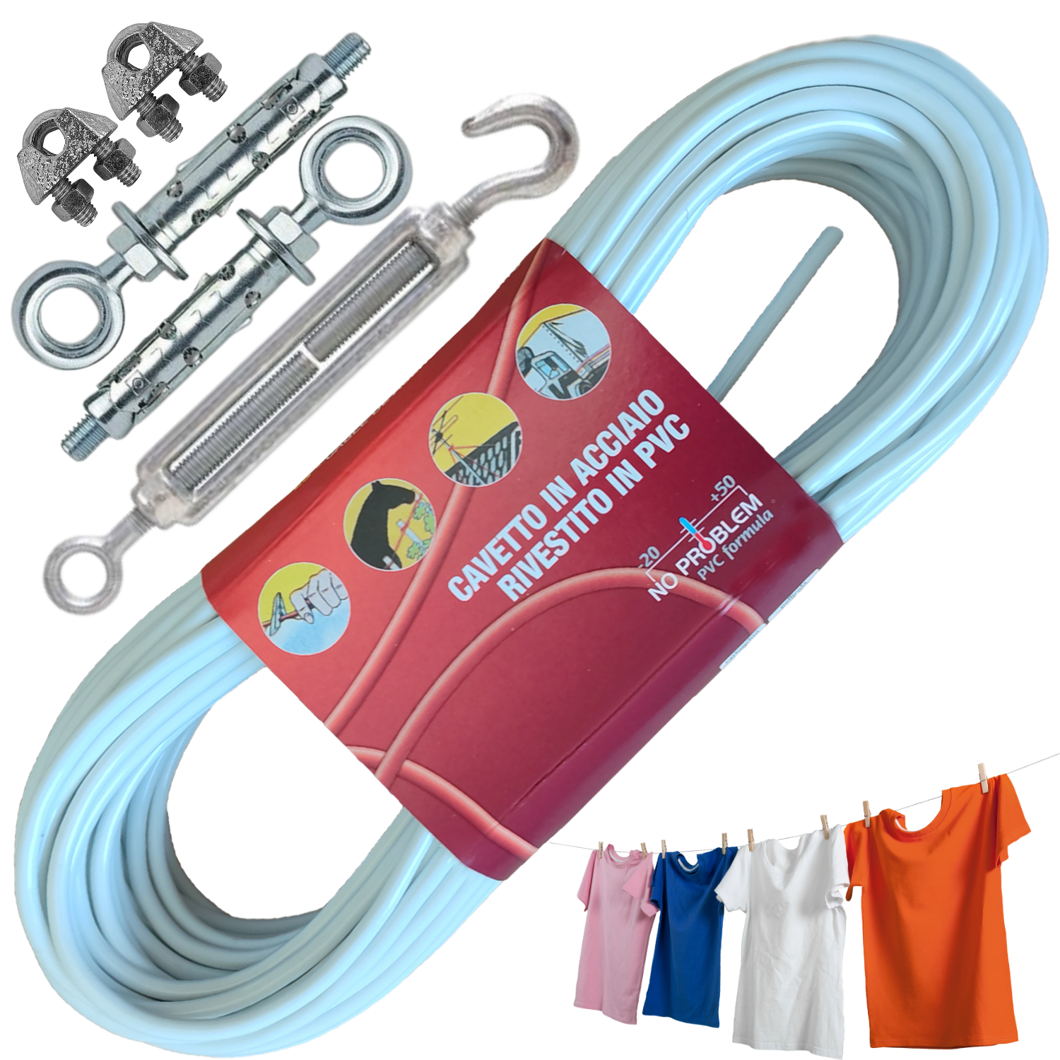 Filo Per Stendibiancheria 10 Metri - Verde, Con Inserti In Acciaio, Antiruggine E Resistente Per Esterno/Interno - 2