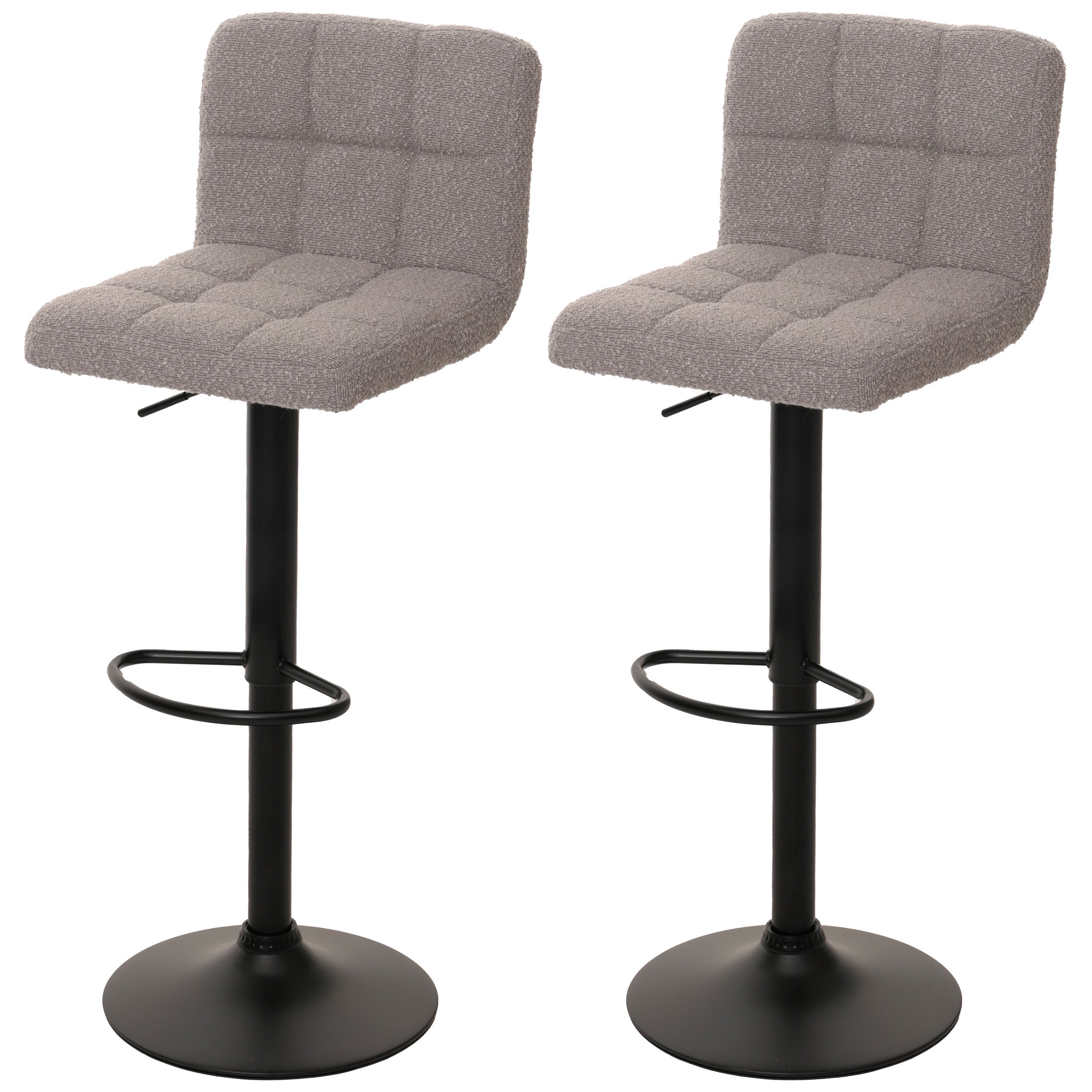 Zestaw 2 stołków barowych HWC-G87, stołki barowe, regulowana wysokość, obrotowe, tkanina bouclé (450 g/m²) MVG ~ szare