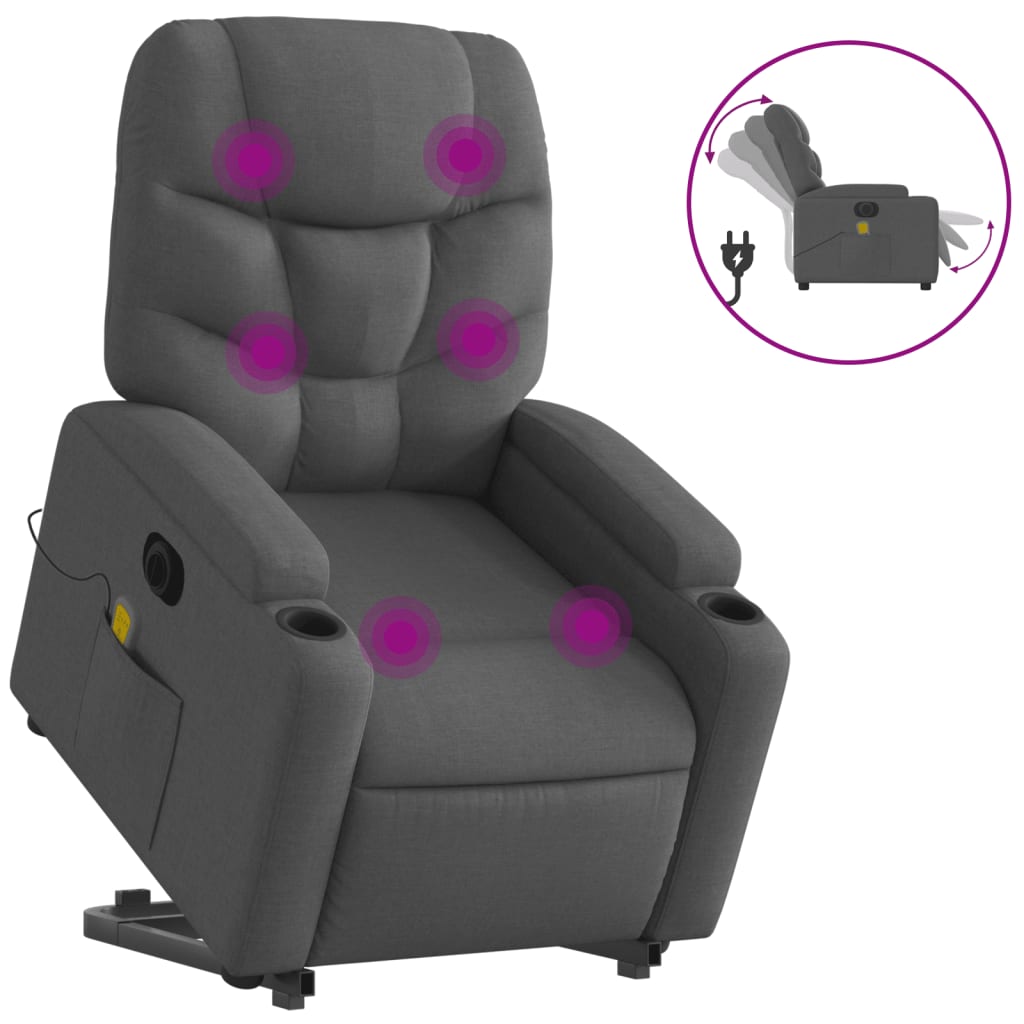 Sillón de masaje eléctrico | sillón de relax | silla de relax reclinable elevable tela gris oscuro cfw424640