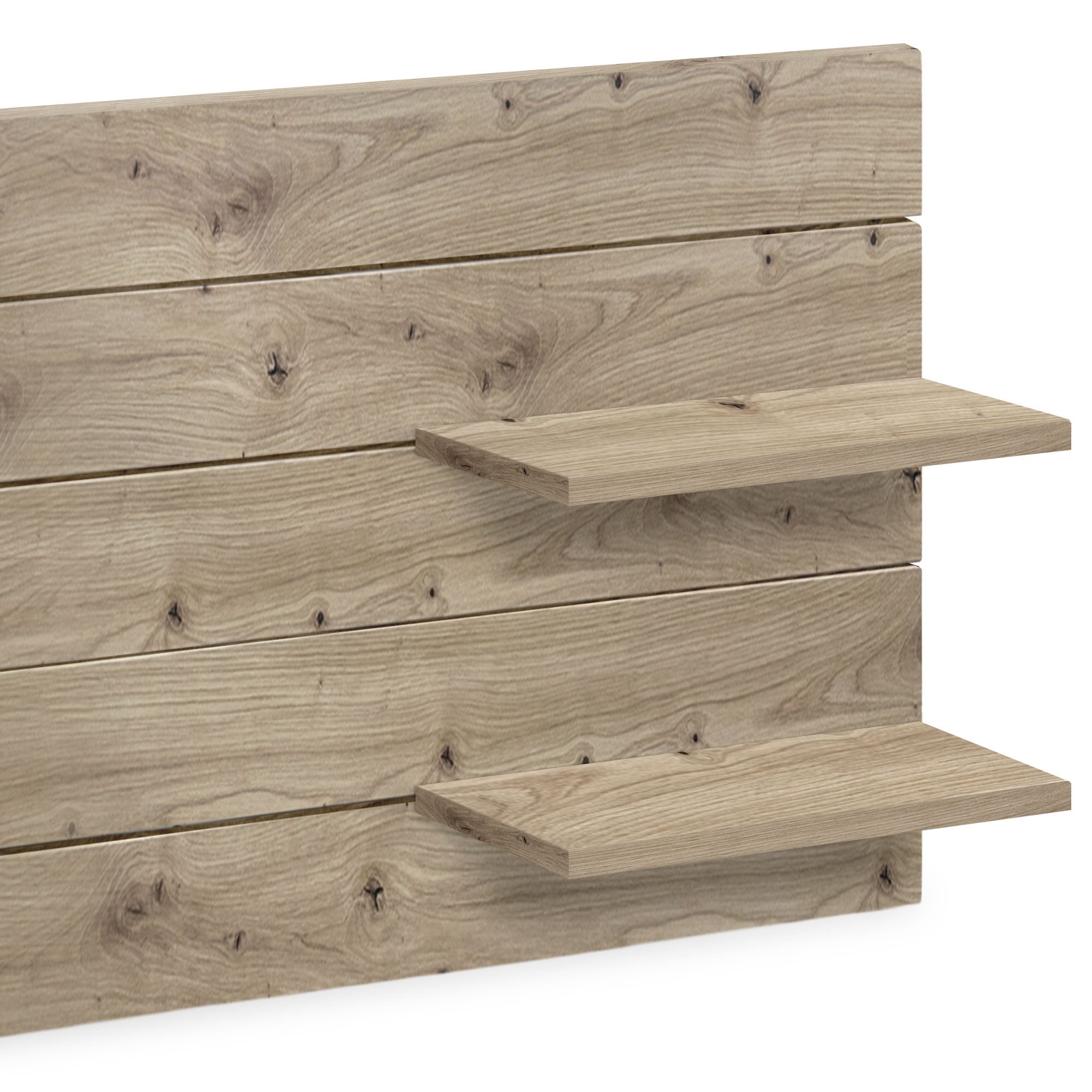 DHOME Testiera con ripiani in legno riciclato DM sospeso a parete in stile pallet orizzontale con gambe Letto (rovere, 145 cm) - 5