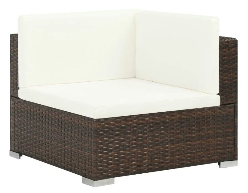 Salon de jardin 7 pièces résine tressée marron et coussins blanc Blanca - 2