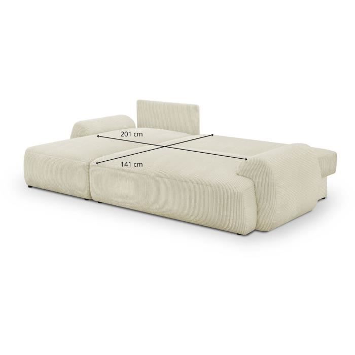Canapé d'angle gauche convertible 3 places MILO - Velours côtelés beige - Coffre de rangement - L 264 x H 84 x P 99/145 cm - 5