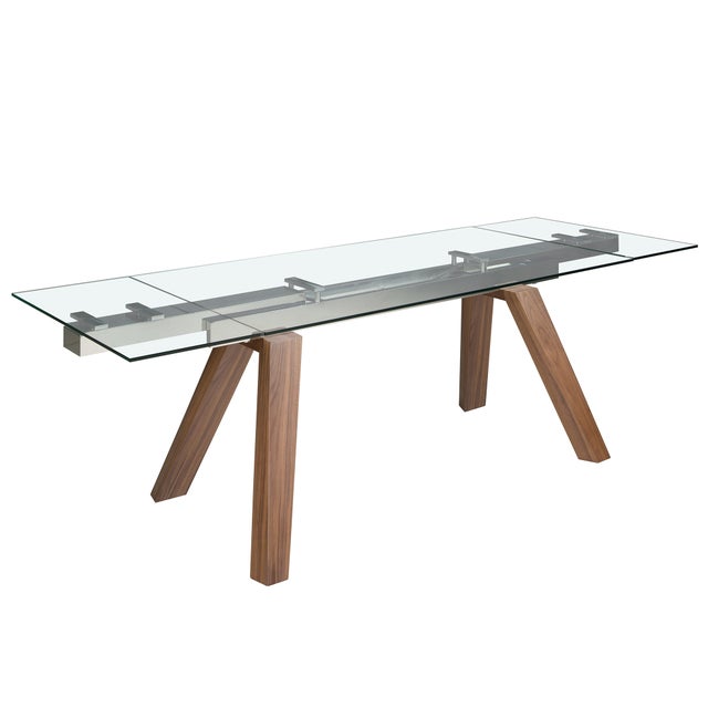 Mesa comedor extensible rectangular cristal templado y nogal 160 x 90 x 76 cm