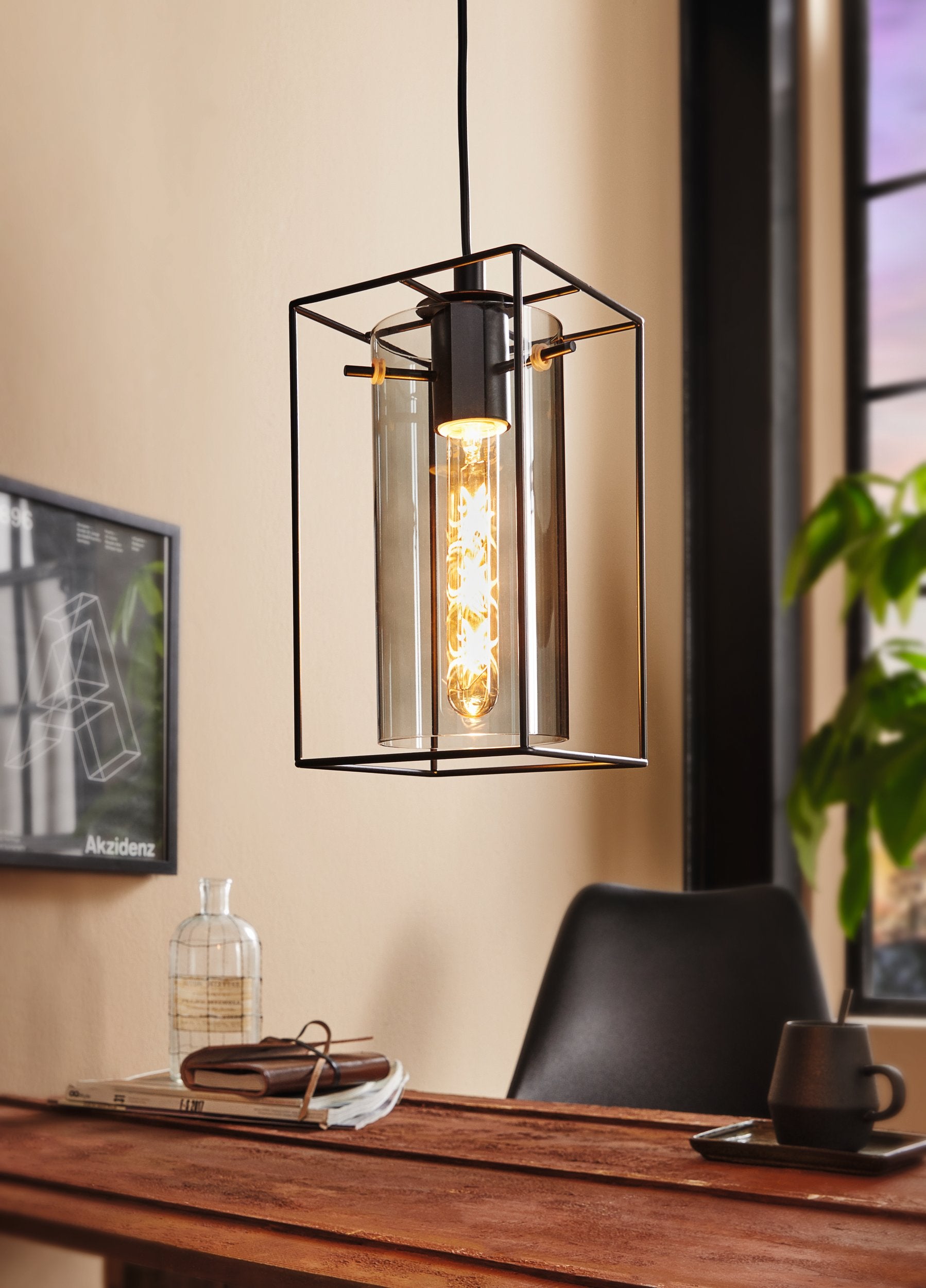 Lampa wisząca LONCINO E27 1X60W ze stali czarnej, 150x150x1100mm - 2