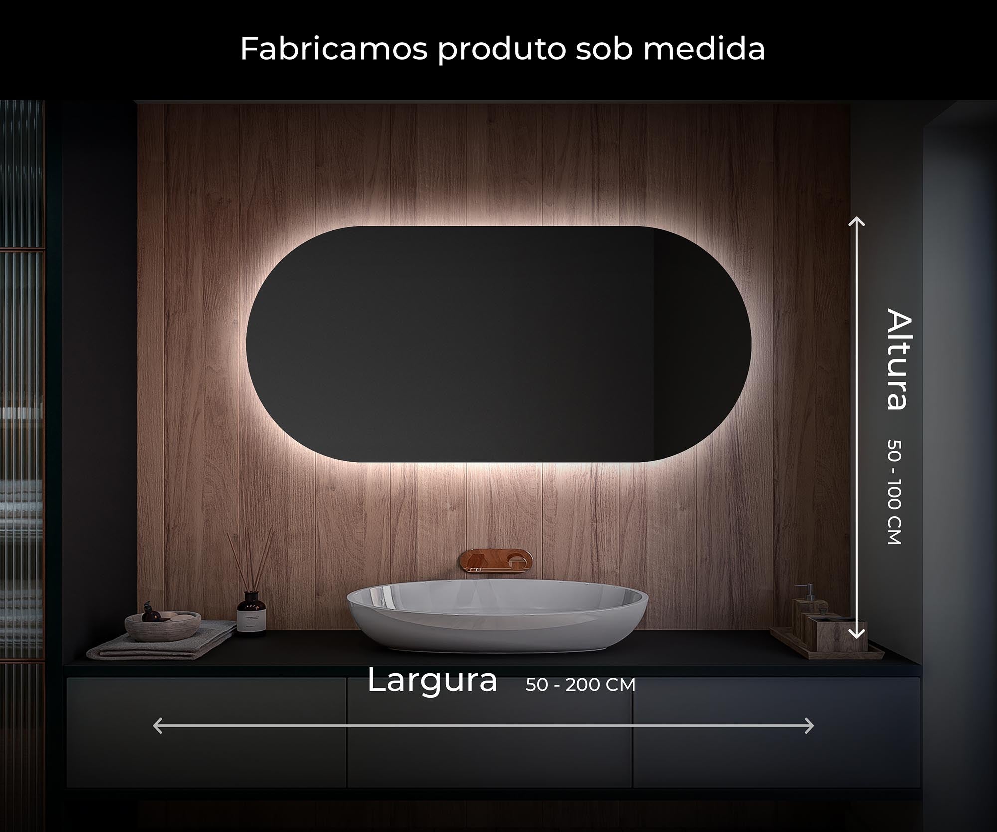 Miroir avec LED Illumination Salle de Bain (110x60cm) LED Lumineux Miroir avec Éclairage (TST107) Blanc Froid 7000K - 9