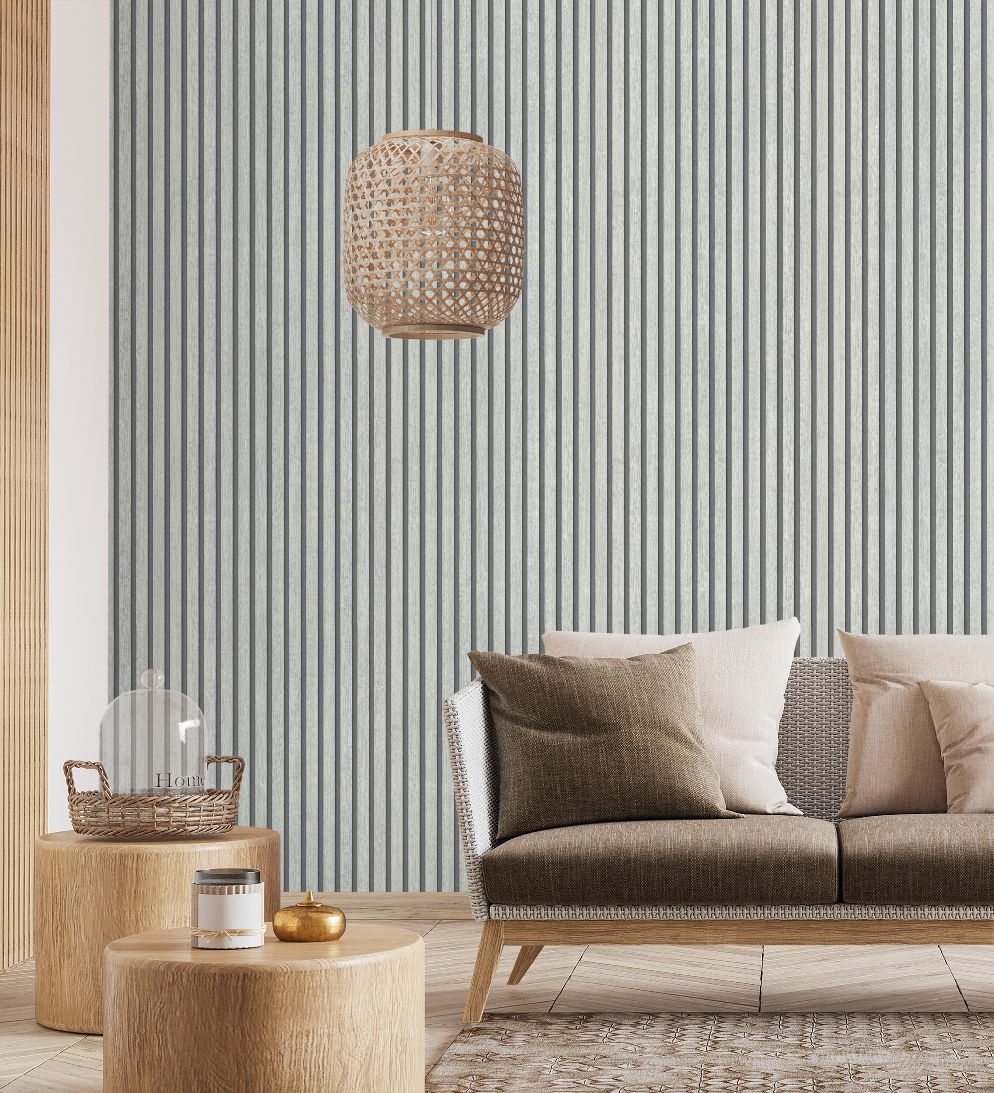 Papier peint lattes de bois teintées blanc imitation design de persienne - Lance Wood Line 682661 de GAULAN - Rouleaux de 10 m x 0,53 m - 5
