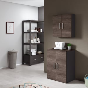 Pensile Cucina Con Vetro Grigio Cemento 80x31x60cm - Mobile Sospeso Per Lavatrice