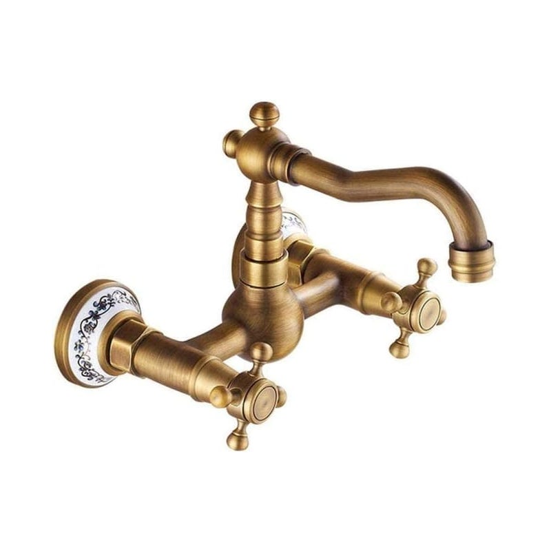 Kran ścienny do zlewu, miedziany kran obrotowy, kran do zlewu z ciepłą i zimną wodą, odpowiedni do łazienki, kuchni, toalety