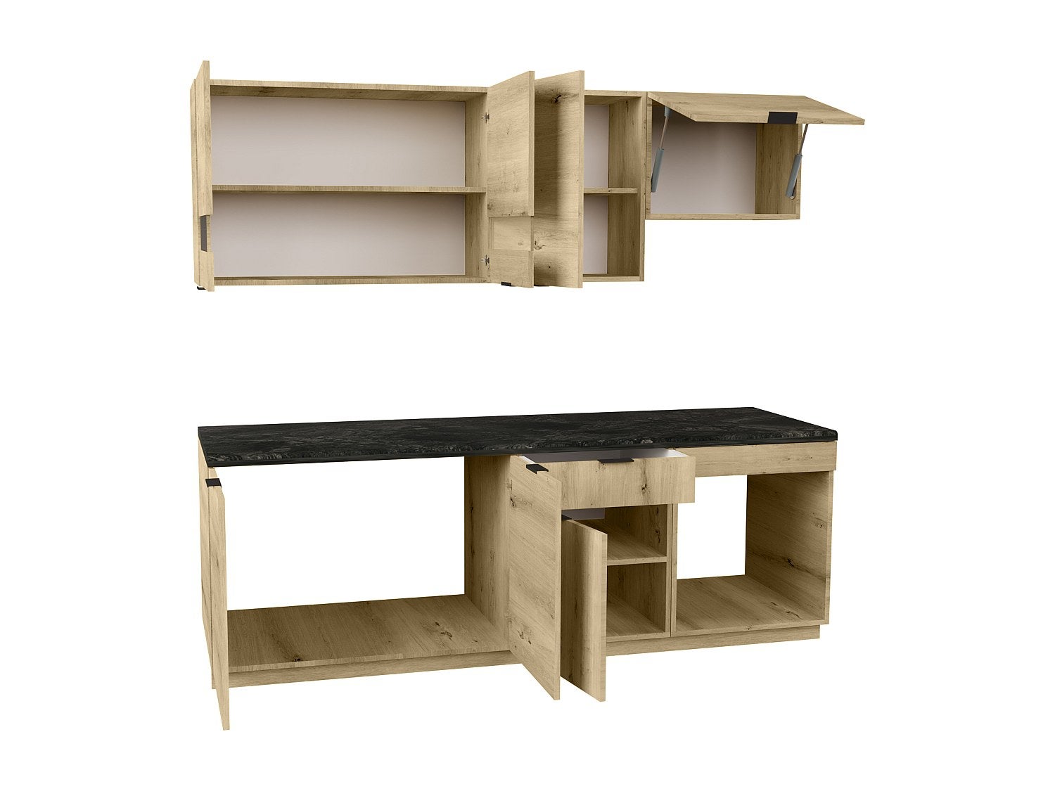 Cocina completa - 200 cm - 6 muebles de almacenamiento - Natural y Antracita - CARMEO - 3