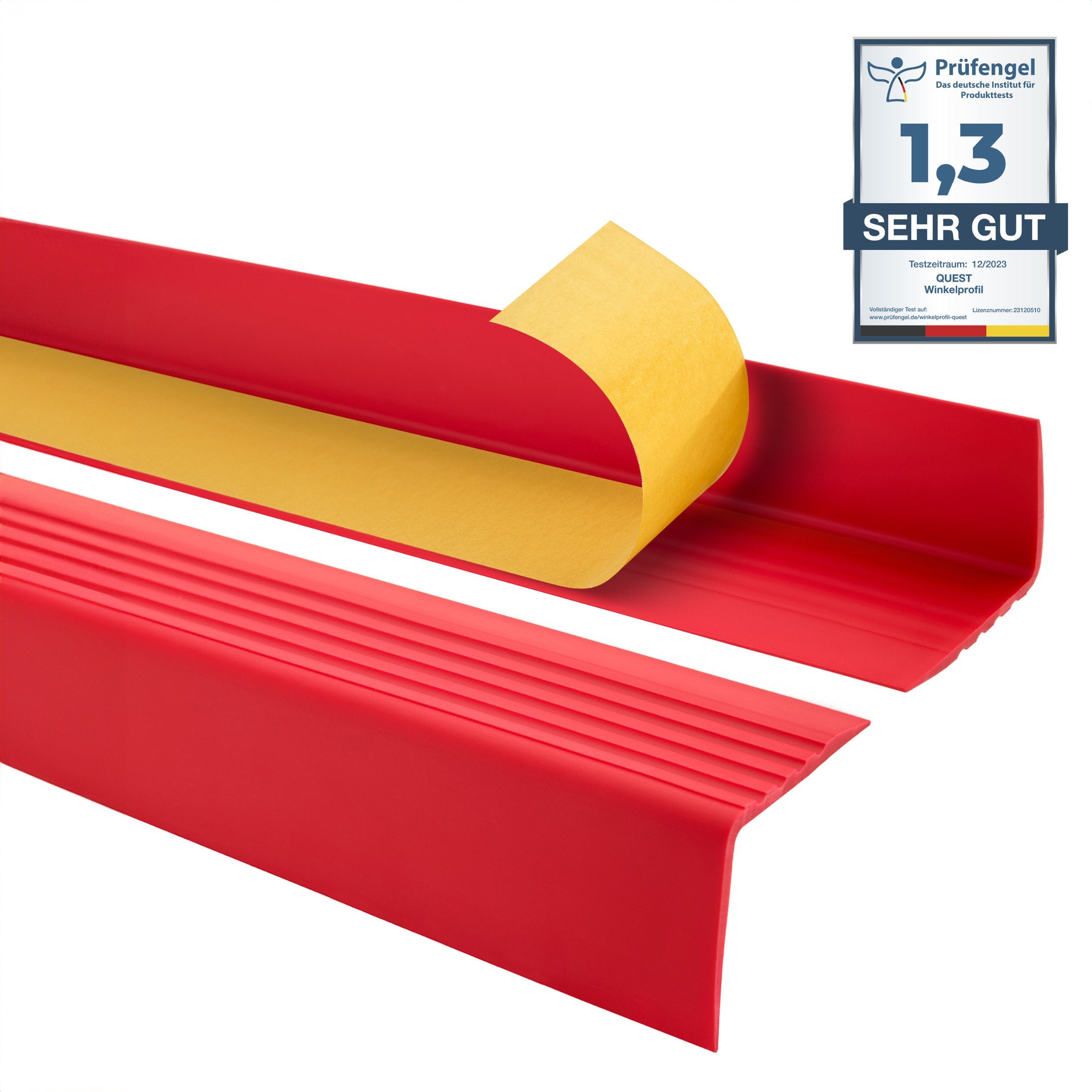 QUEST Profil schodowy 50x50mm, 0.8m BHP, samoprzylepny ostrzegawczy antypoślizgowy nosek schodowy PCV, RGP-O, rouge