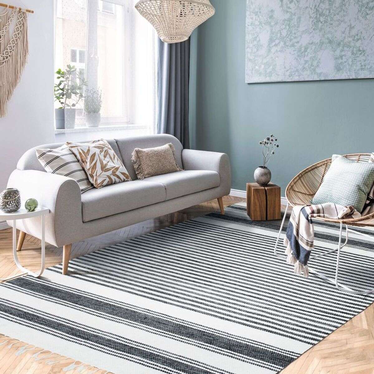 Tapis en coton lignes noir-gris-blanc 190x290 - 5