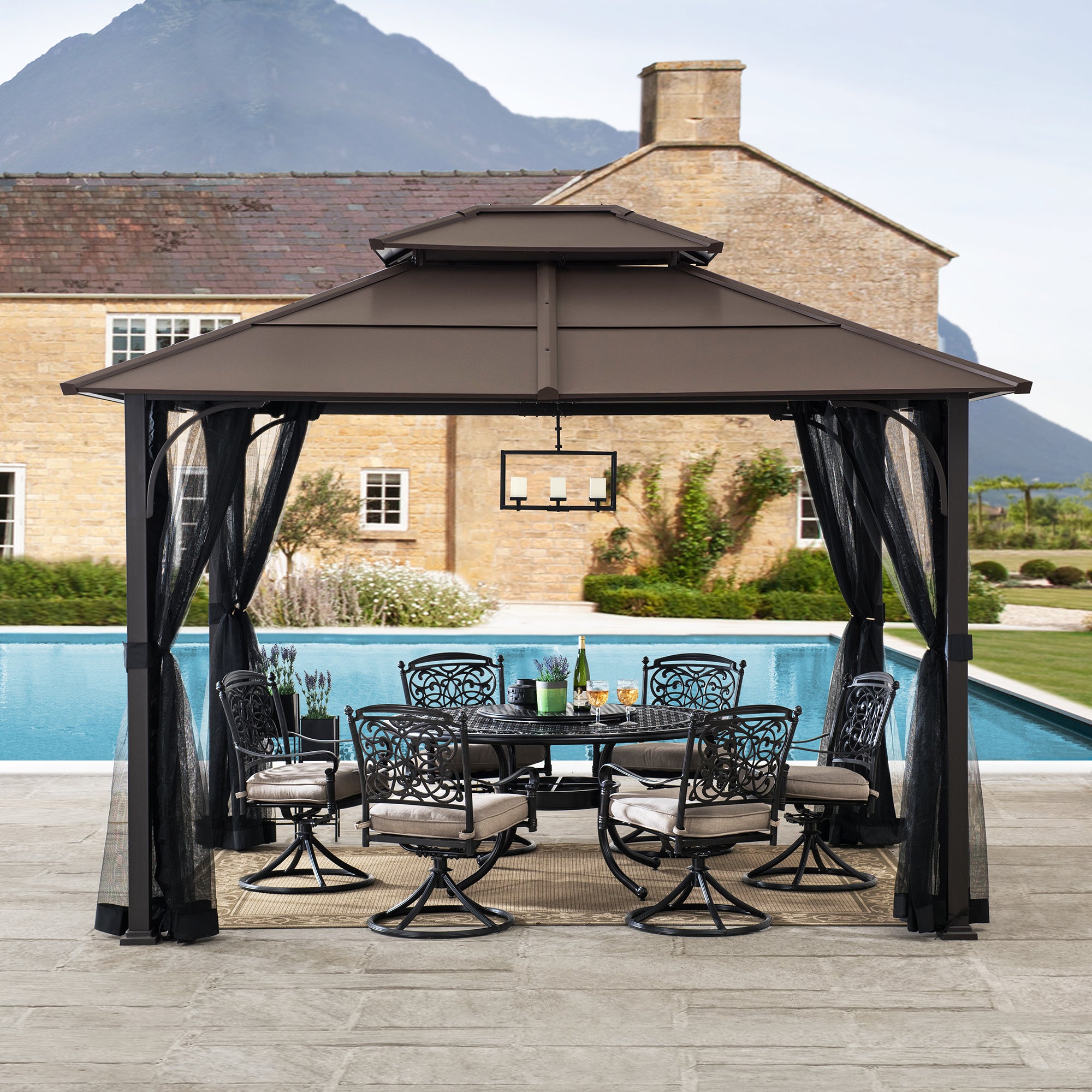 Tonnelle en acier KALDI - 307cm x 366cm, marron - 2