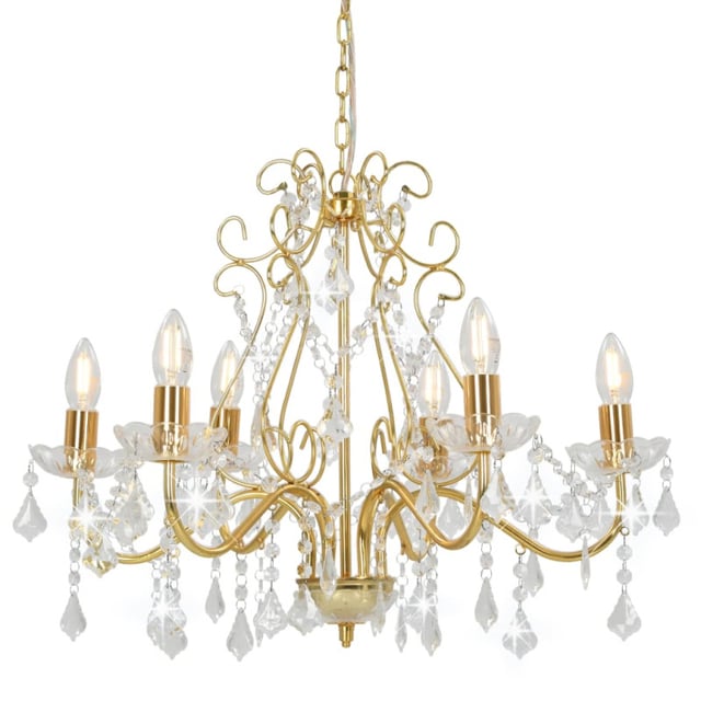 Lustre com contas de cristal 6 x E14 redondo dourado vidaXL