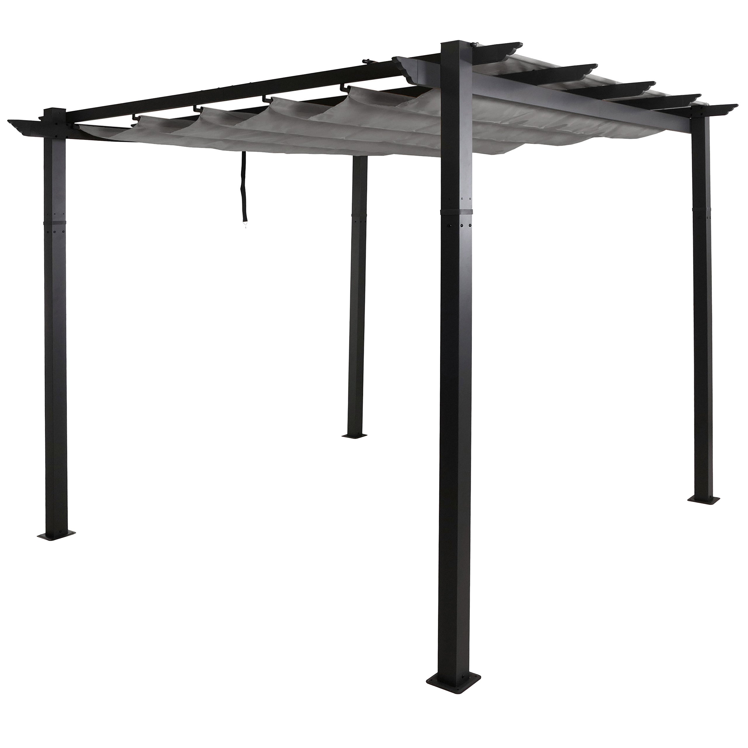Pergola aluminiowa HWC-N93, altana ogrodowa, stabilna rama 8 cm, przesuwany dach UV50+ 3x3 m ~ szara