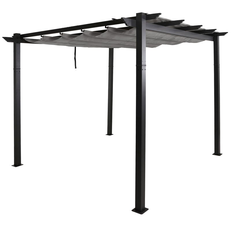 Pergola aluminiowa HWC-N93, altana ogrodowa, stabilna rama 8 cm, przesuwany dach UV50+ 3x3 m ~ szara