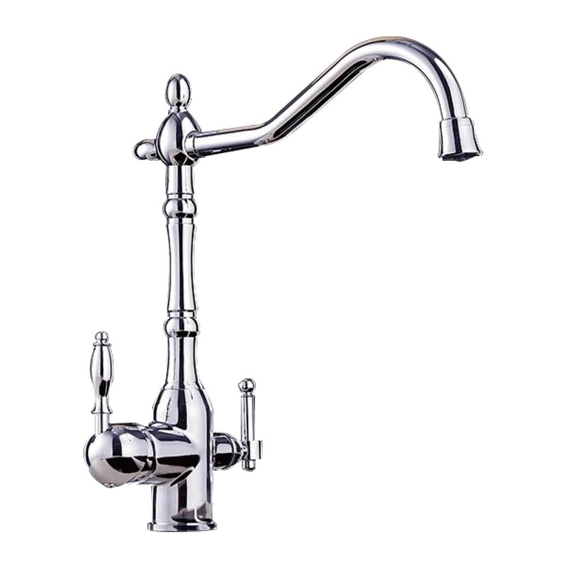Rubinetto Cucina 3 Vie CREA – Con Doccia Estraibile, Rotazione 360°, Doppia Leva, In Acciaio Inox 304 Spazzolato, Per Filtri Acqua