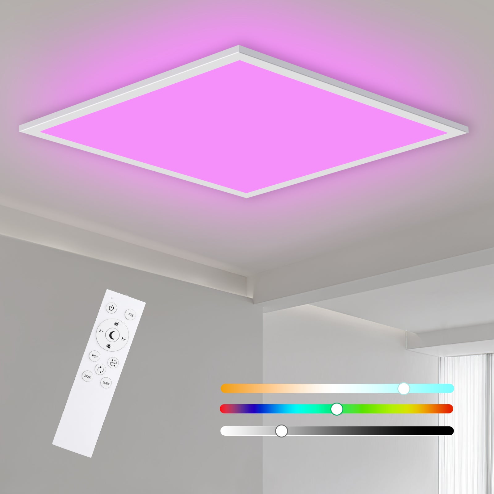 LOVHAUS Panel LED Sufitowy RGB 45X45 CM, 3100LM Lampa Sufitowa Regulowana z Pilotem 28W, 3000K-6500K Lampa do Salonu