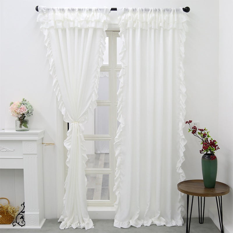 Cortinas con volantes de terciopelo francés blanco (100 x 200 cm) para balcón y sala de estar Producto terminado - 4