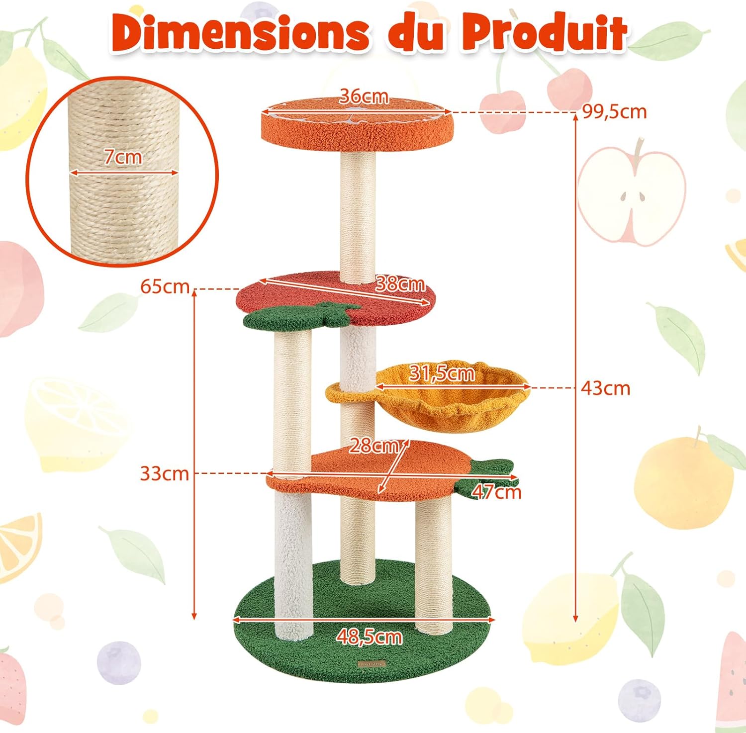 Arbre a Chat Bois 99,5 cm, Arbre a Chat Design à 4 Niveaux, 4 Poteaux à Griffer en Sisal, 4 Plateformes, Polaire Teddy, 48,5 x 48,5 x 99,5 cm - 2