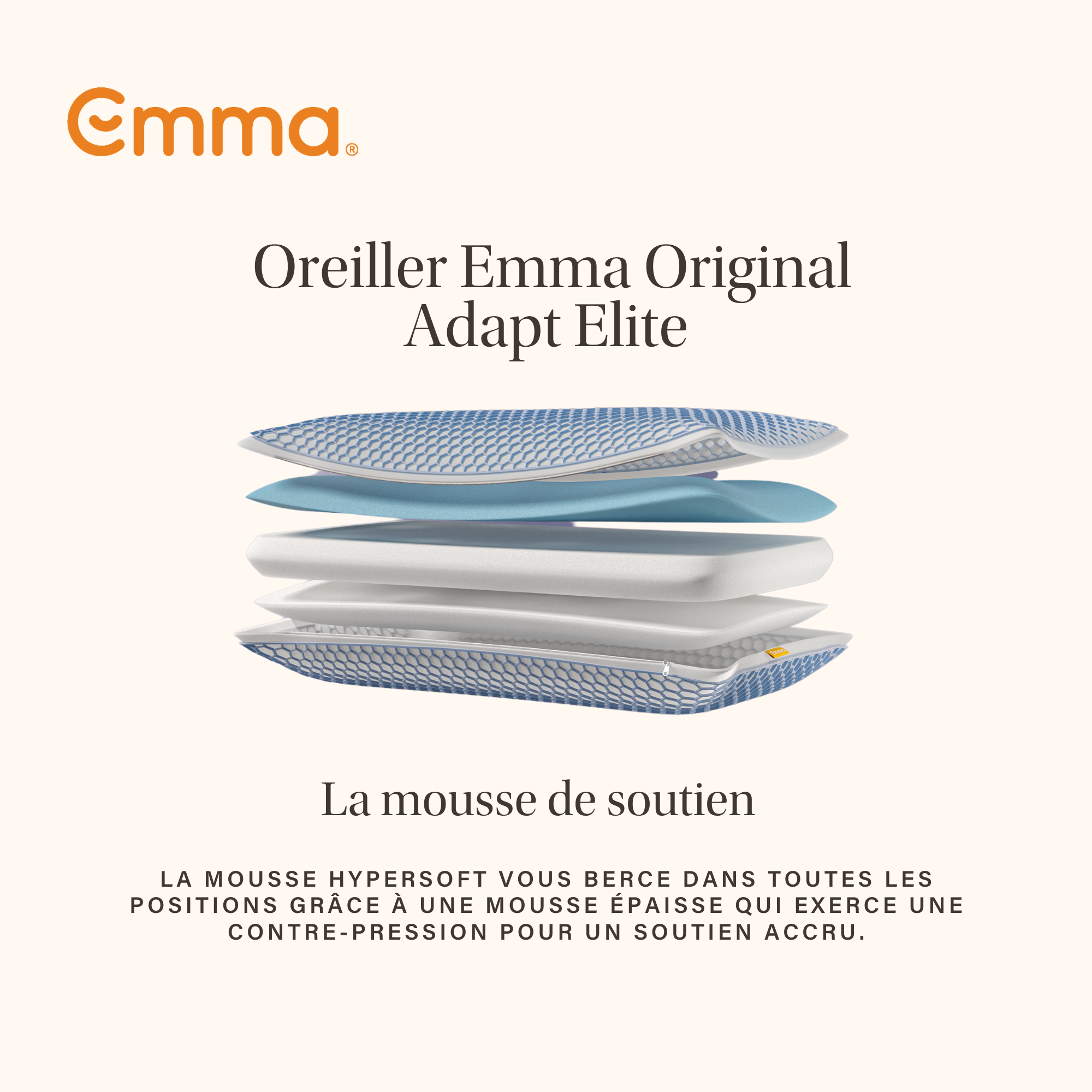 EMMA | Oreiller Emma Original Adapt Elite 40x70 cm | Mémoire de Forme Ergonomique | AirGrid® Ultra Respirant| Housse Lavable - 7