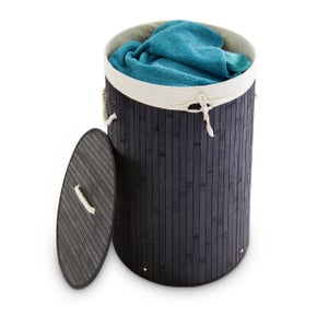 WENKO Cesto portabiancheria Bamboo Rotondo bianco - cesto della biancheria, Bambù, 35 x 60 x 35 cm, Bianco