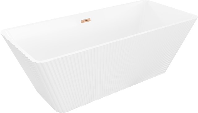 Mexen Tava wanna wolnostojąca ryflowana 170 x 75 cm, biała, przelew miedź szczotkowana - 52851707500-65