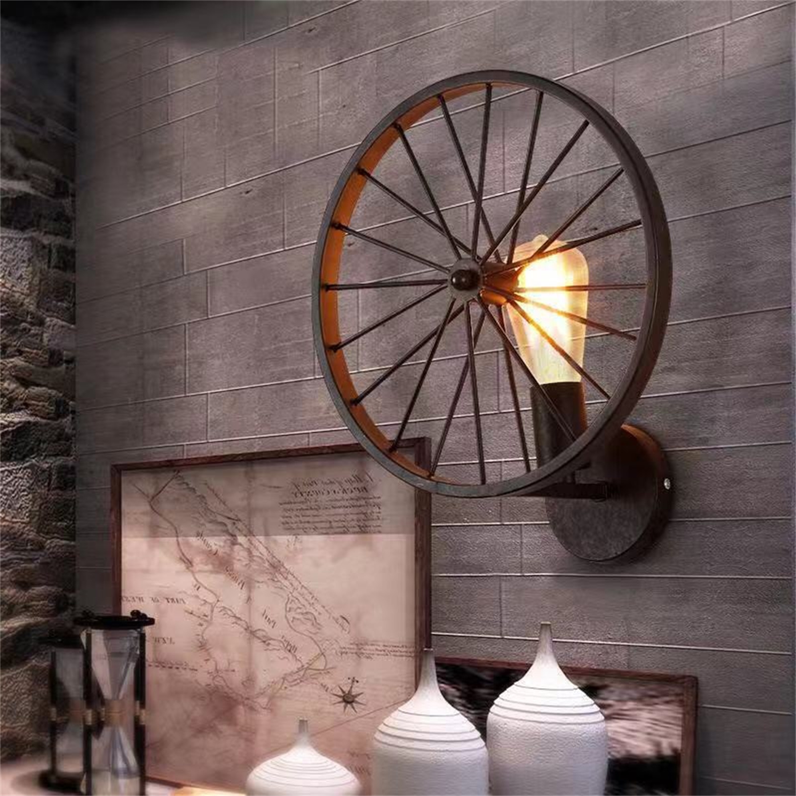 Dekoracyjna lampa ścienna w stylu industrialnym retro z kutego żelaza, odpowiednia na balkon, do korytarza, czarna (bez żarówki)