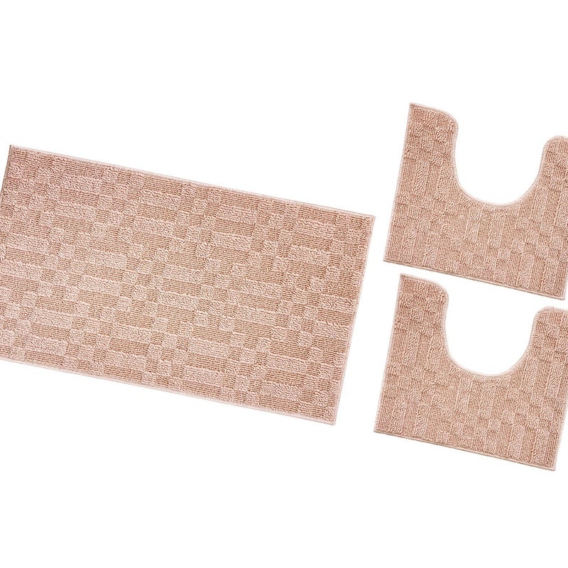 Dywanik łazienkowy 3D Miękki Chłonny Antypoślizgowy Zmywalny Dywanik Nocny Zestaw 3-Częściowy Łosośowy