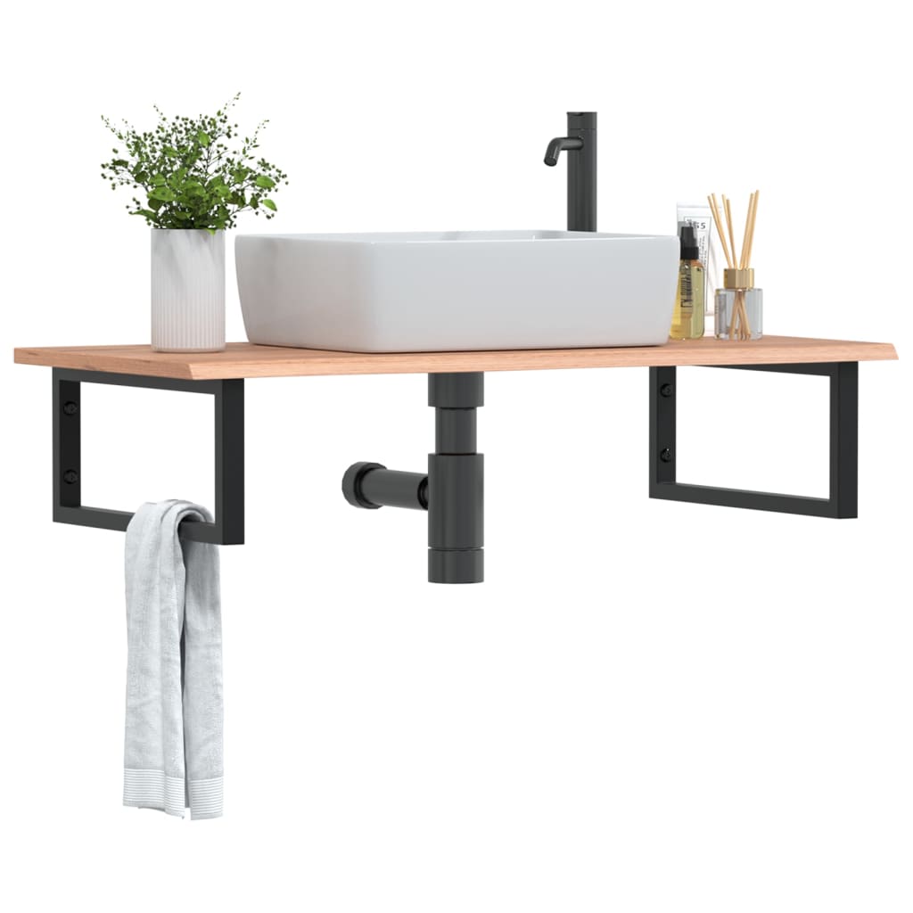 Estante para lavabo de pared de acero y madera maciza de roble