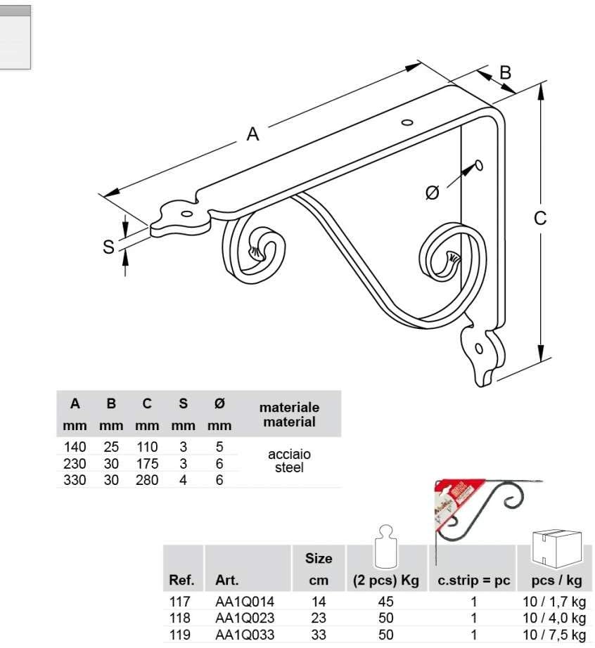 SUPPORT D'ÉTAGÈRE MARTELÉ 'TOSCANIA' 14 x 11 cm cuivre mart. charge.45 kg - 3