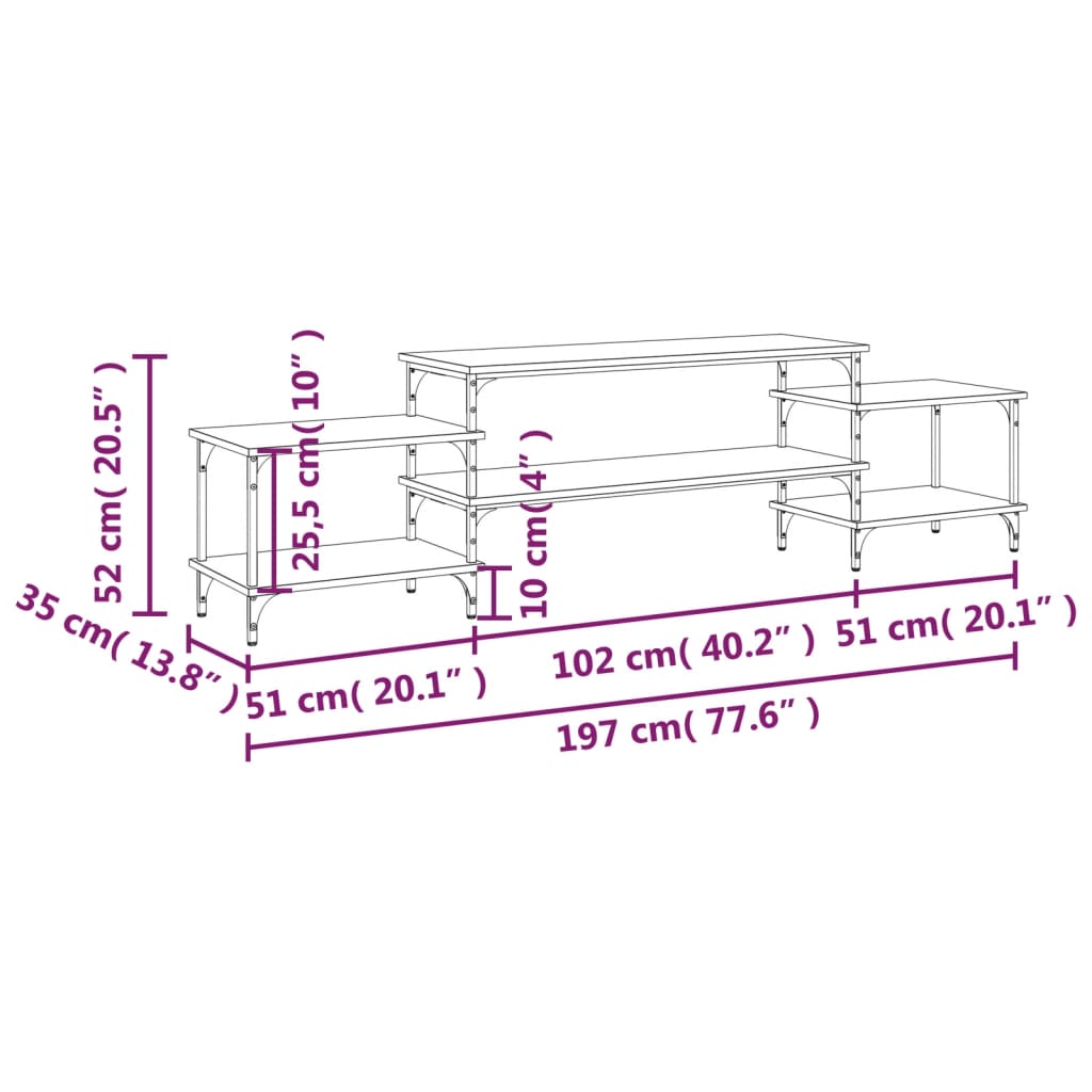 Meuble TV sonoma gris 197x35x52 Bois d'ingénierie - 9