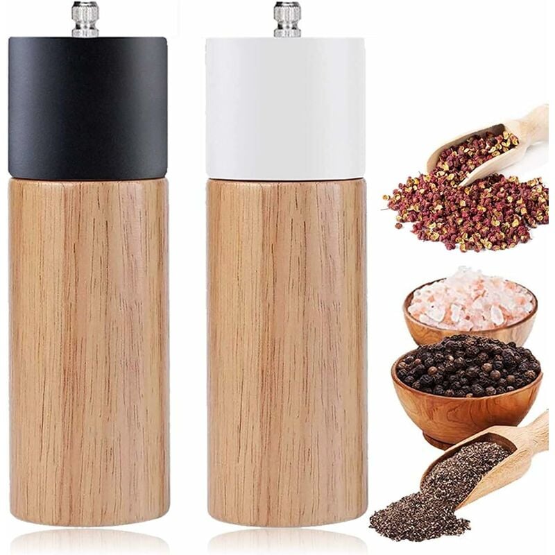 Ensemble Moulins à Sel Et Poivre Bois 8+6 Pouces, Blanc, Inox Et Céramique, Neuf