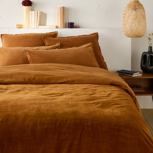 Housse de couette biface velours/coton lavé Noria - Bronze - 140 x 200 cm