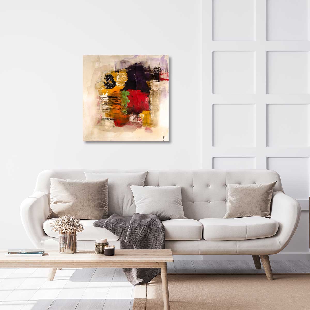 Tableau les visages, Tableau impression abstraite colorée sur fond beige, 50x50cm - 2