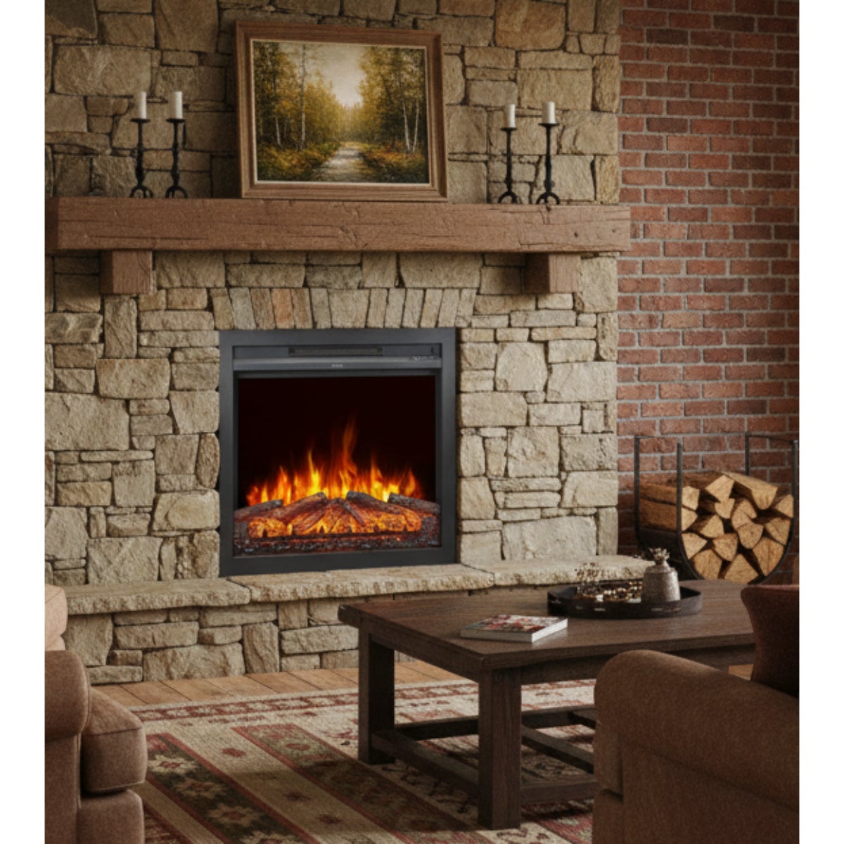 CHEMIN'ARTE - Insert électrique Oxford 2XL avec Effet flammes LED, Chauffage 2000W, programmation, télécommande - 6