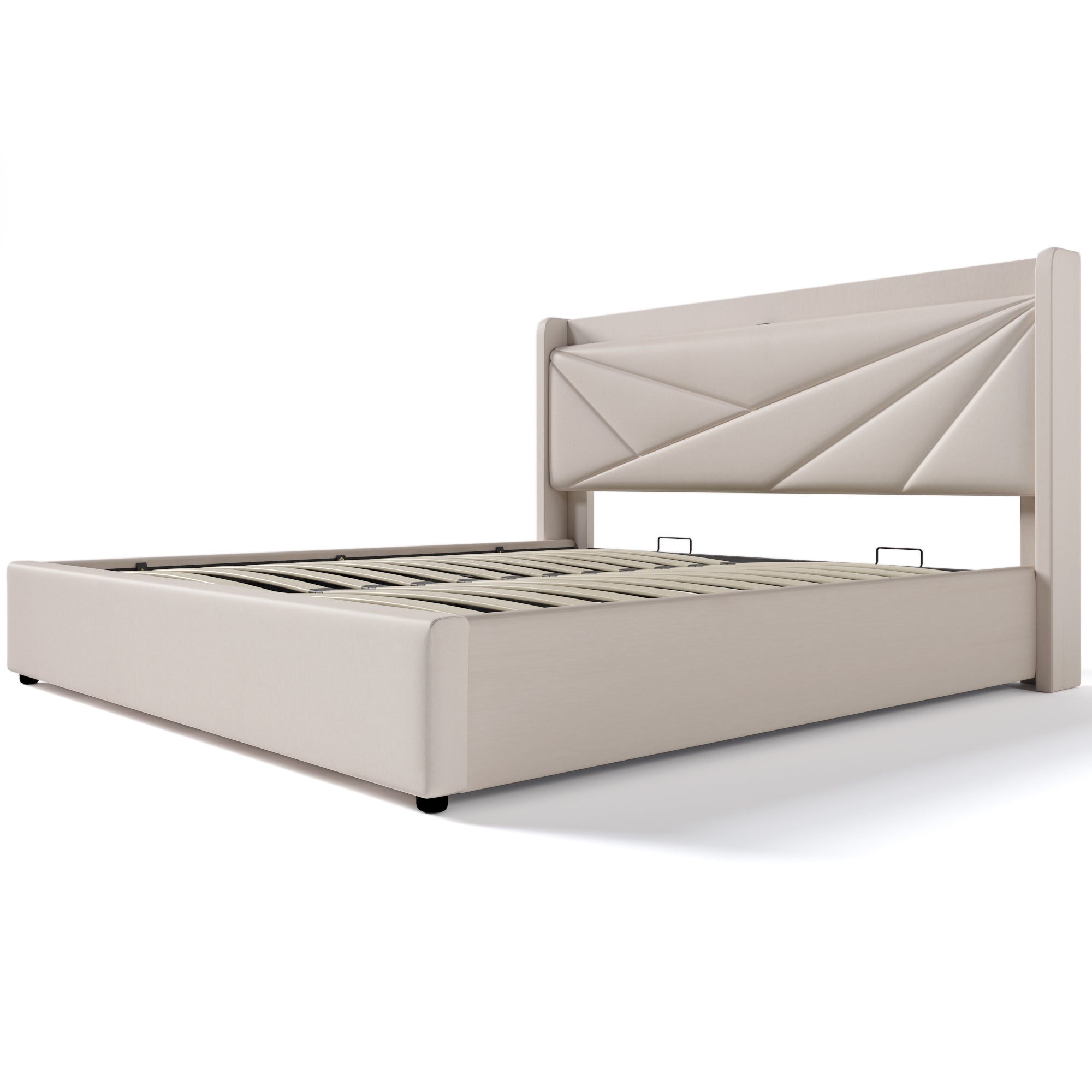 Lit rembourré lit double coffre de rangement avec fonction de charge USB Type C tête de lit, lits de rangement cadre de lit en lin lit jeune 160x200 - 3