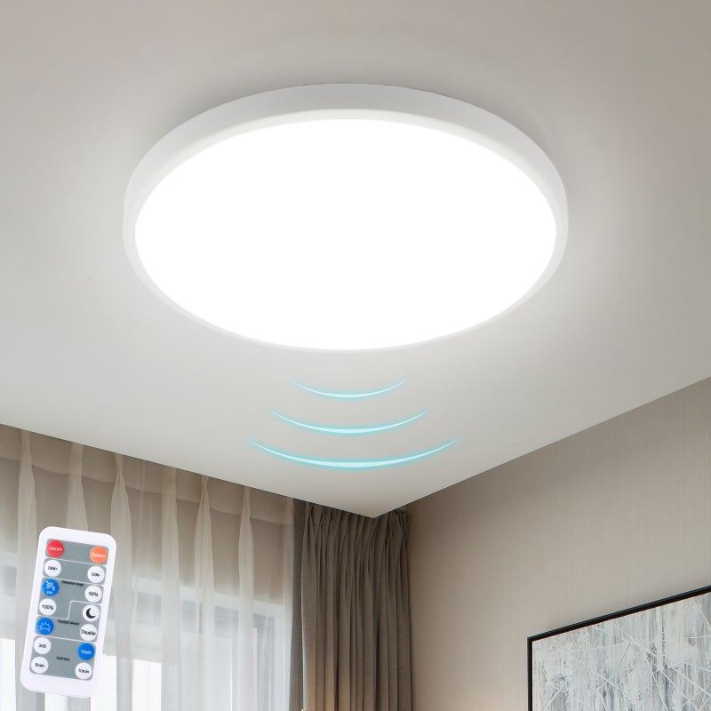 LOVHAUS Sufitowe LED 24W z Czujnikiem Ruchu do Łazienki, 2400LM, Ściemnialne z Pilotem 4000K, IP54