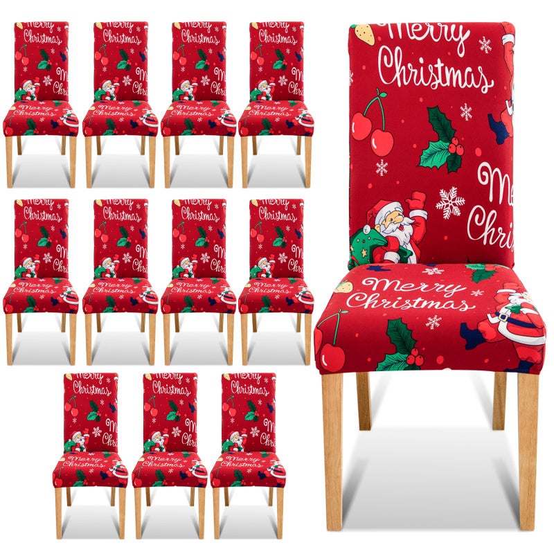 Lot De 8 Housses De Chaise De Noël - Design Bonnet De Père Noël - Rouge Et Blanc - 40x80 Cm