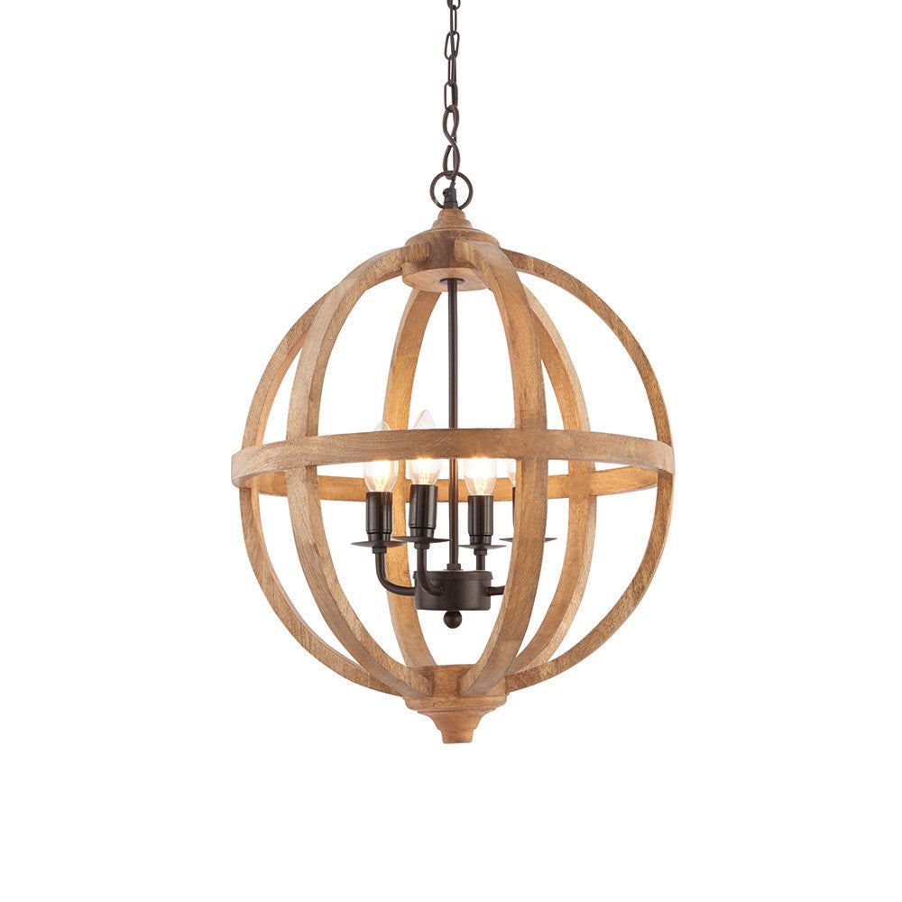Lampa sufitowa klatka TOBA brązowa 4xE14x15W drewno wym:165x43x43cm IP20 Endon